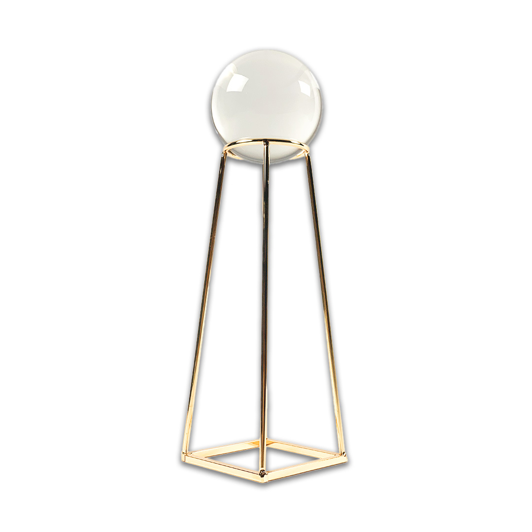 ESCULTURA BOLA VIDRO ELEVADA SUPORTE METAL COBRE MODALI DESIGN