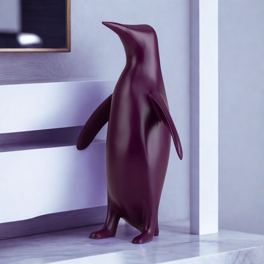 ESCULTURA PINGUIM RESINA ROXA MODALI DESIGN