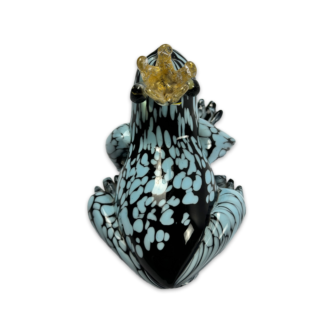 ESCULTURA SAPO PRINCIPE CRISTAL AZUL E PRETO C/COROA FORMIA