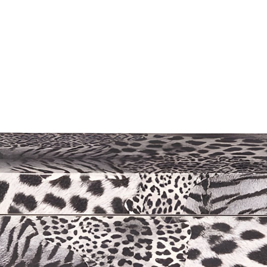 CAIXA RETANGULAR C/ESTAMPA LEOPARDO PRATEADA MODALI DESIGN
