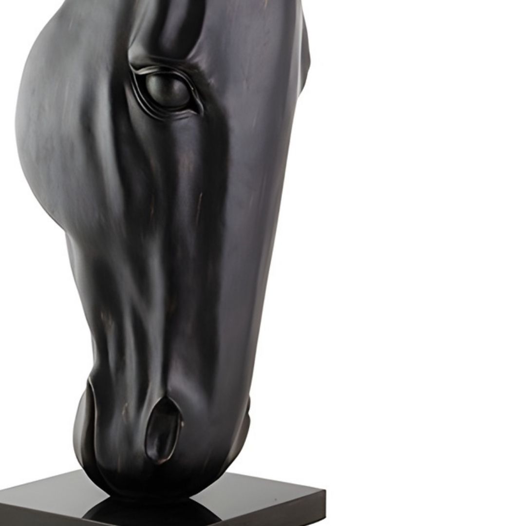 ESCULTURA CABECA CAVALO INVERTIDA RESINA PRETA MODALI DESIGN