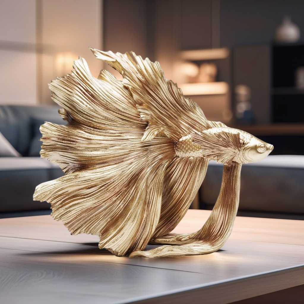 ESCULTURA PEIXE BETTA KLEI RESINA DOURADA 