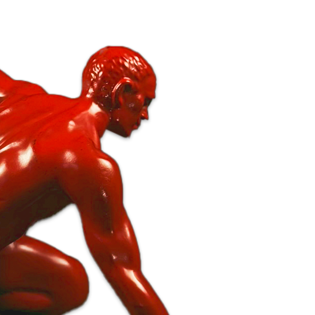 ESCULTURA MAN DISPARADA RESINA VERMELHO MODALI DESIGN