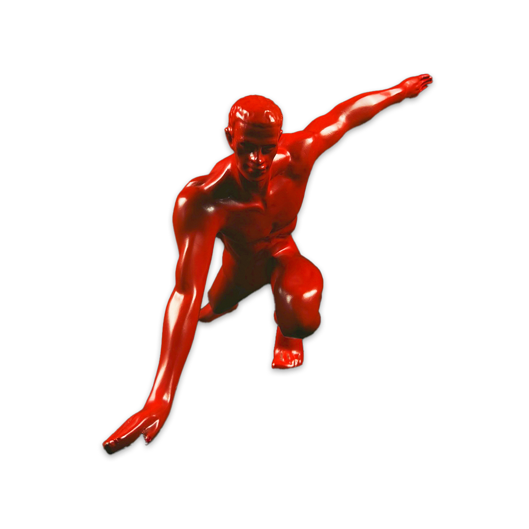 ESCULTURA MAN DISPARADA RESINA VERMELHO MODALI DESIGN