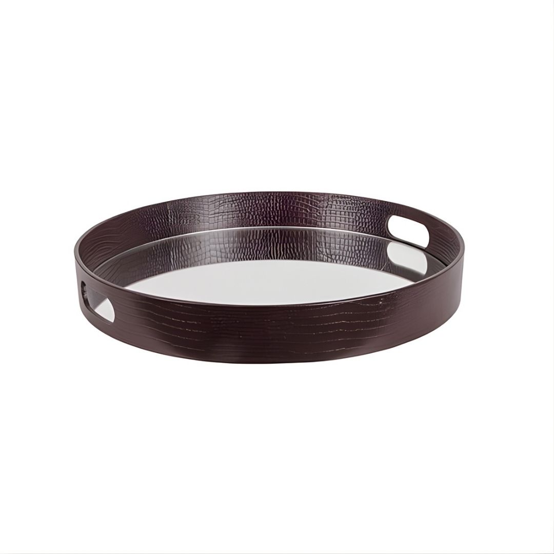 BANDEJA REDONDA TOQUIO ESPELHADA/COURO MARROM MODALI DESIGN