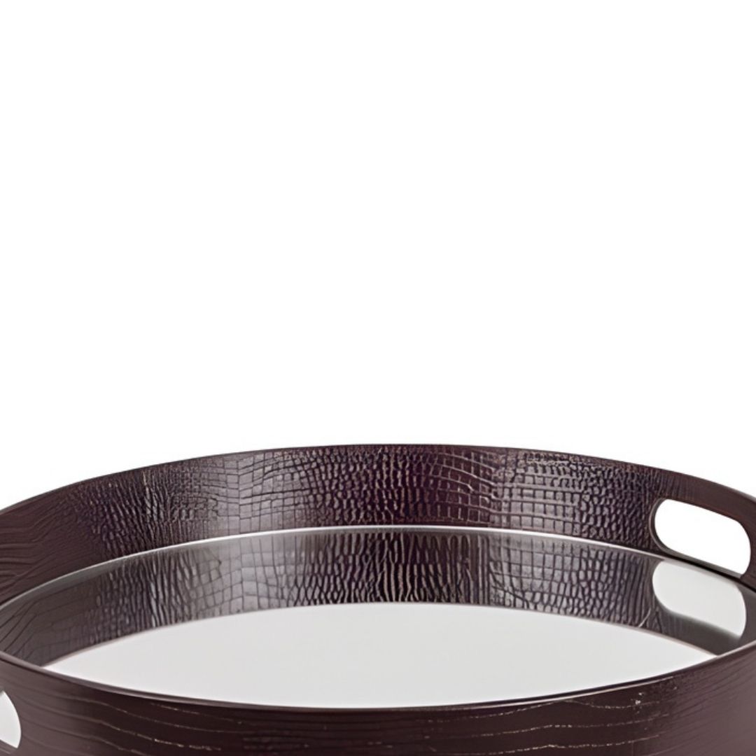 BANDEJA REDONDA TOQUIO ESPELHADA/COURO MARROM MODALI DESIGN