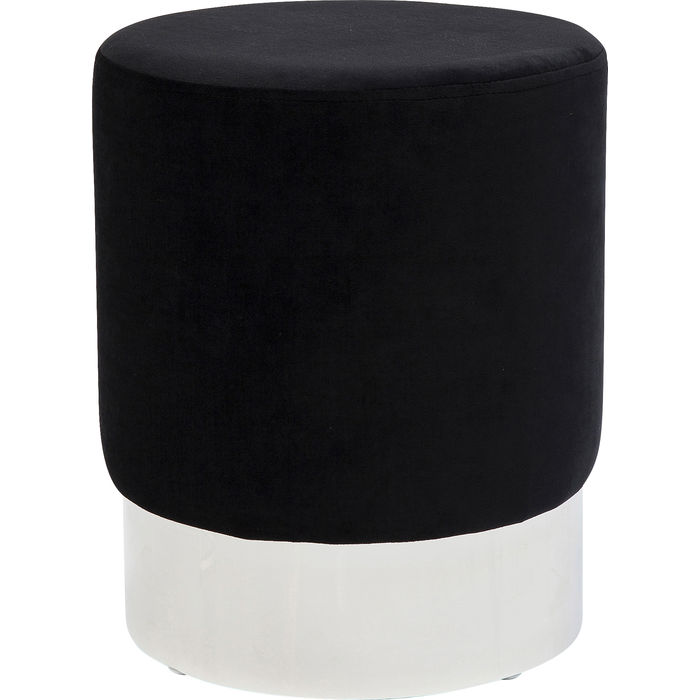 PUFF PRETO TECIDO SUEDE C/ BASE PRATEADA