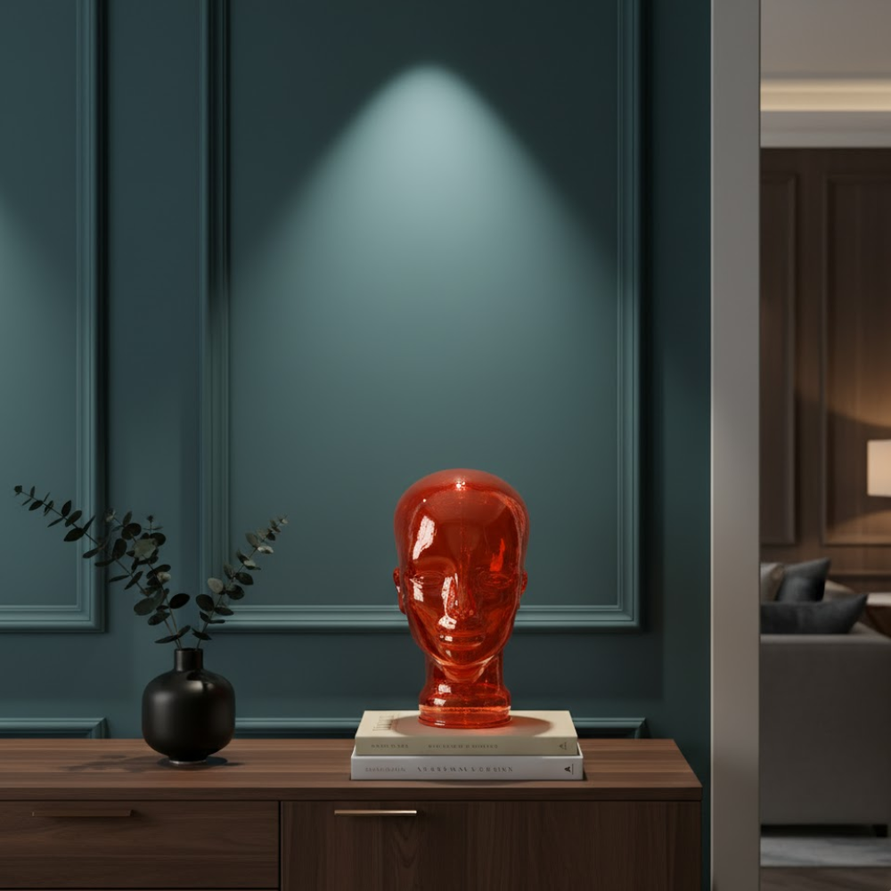 ESCULTURA CABECA VIDRO LARANJA 