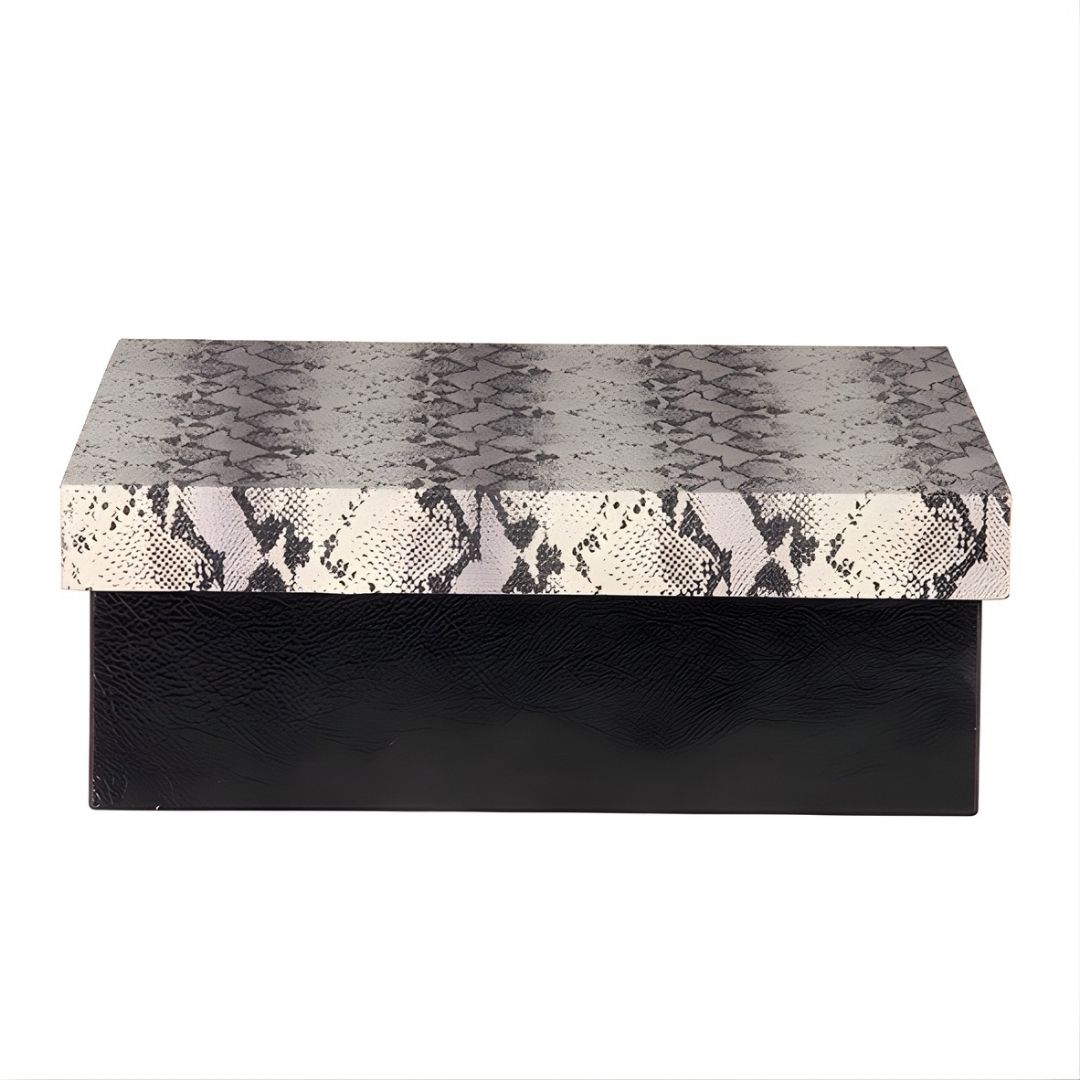 CAIXA QUADRADA GRANDE COURO COBRA PRETA MODALI DESIGN