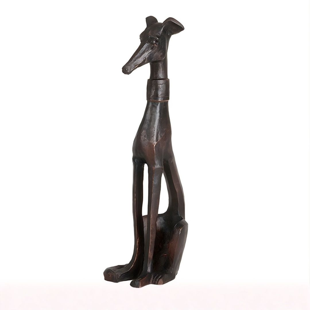 ESCULTURA CACHORRO GALGO SENTADO RESINA BRONZE MODALI DESIGN
