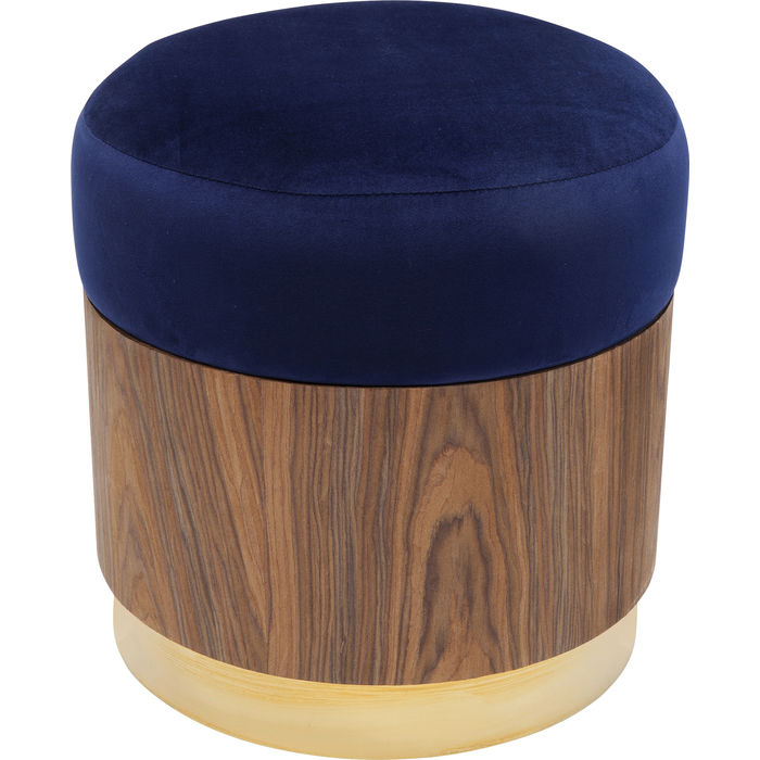 PUFF LILLY TECIDO SUEDE AZUL BASE MADEIRA