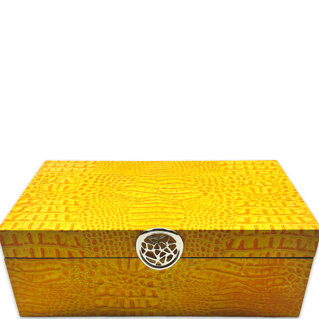 CAIXA RETANGULAR MADEIRA/COURO CROCO AMARELA MODALI DESIGN