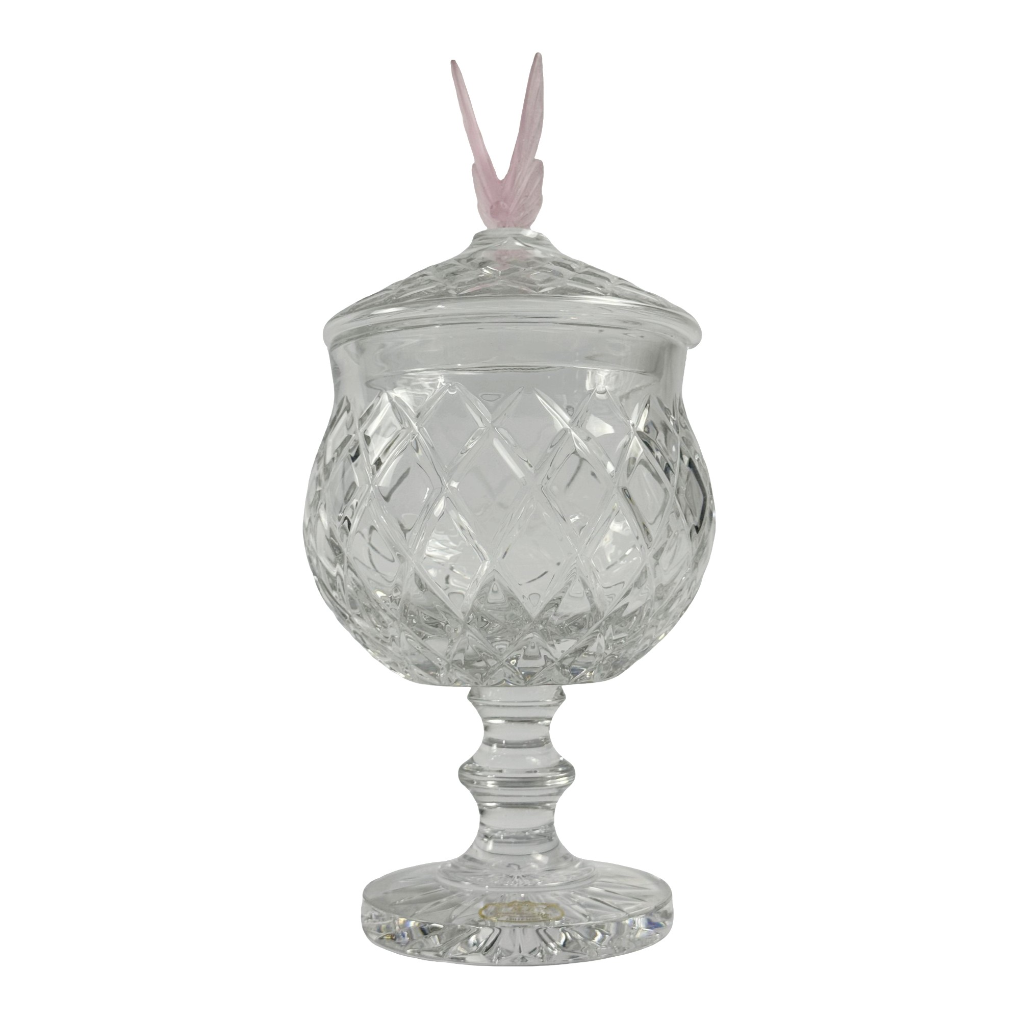 BOMBONIERE CRISTAL TRANSPARENTE C/ TAMPA BORBOLETA ROSA