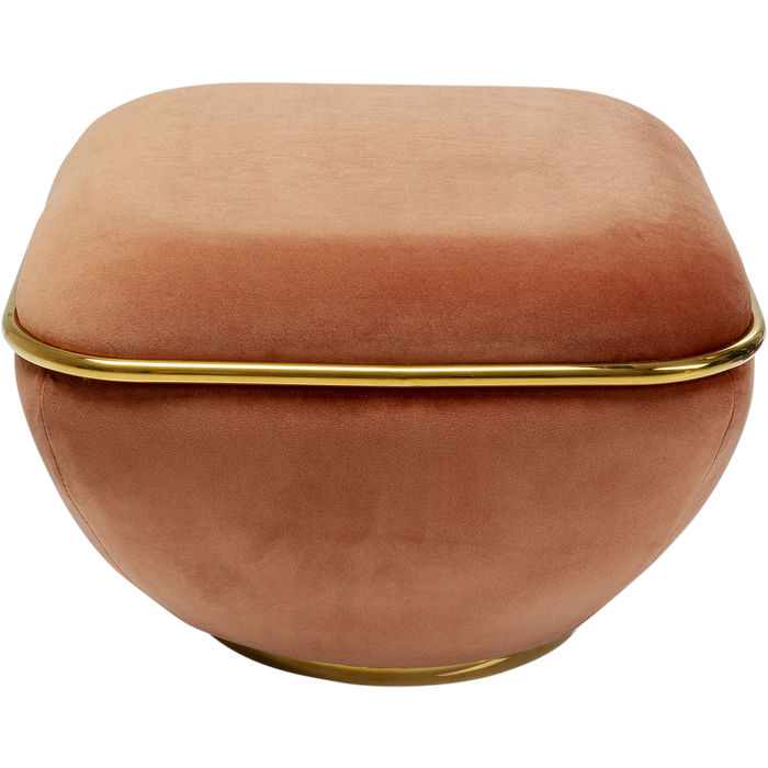 PUFF QUADRADO MAUVE TECIDO SUEDE BASE DOURADA