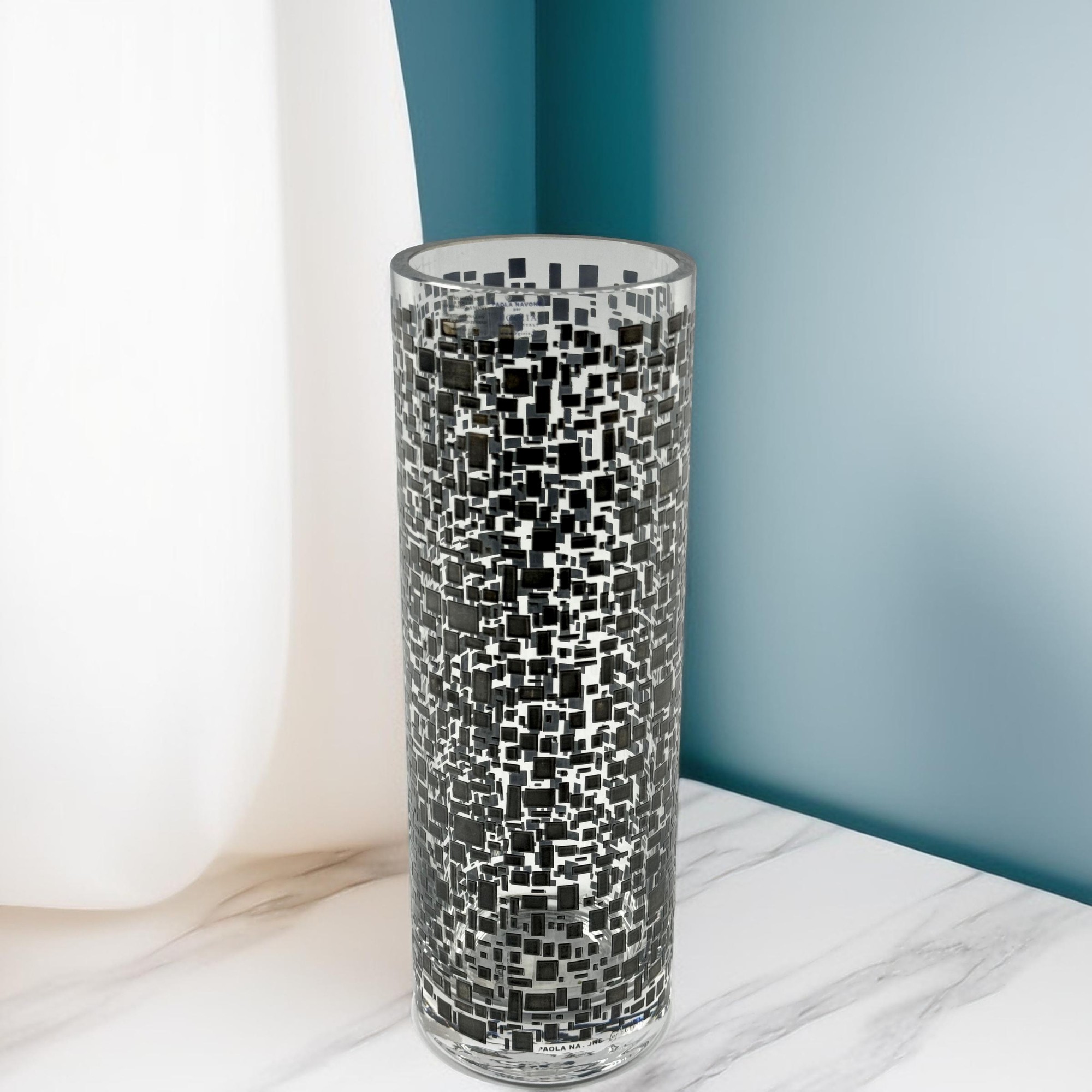 VASO QUADROTTO CRISTAL C/PRATA EGIZIA