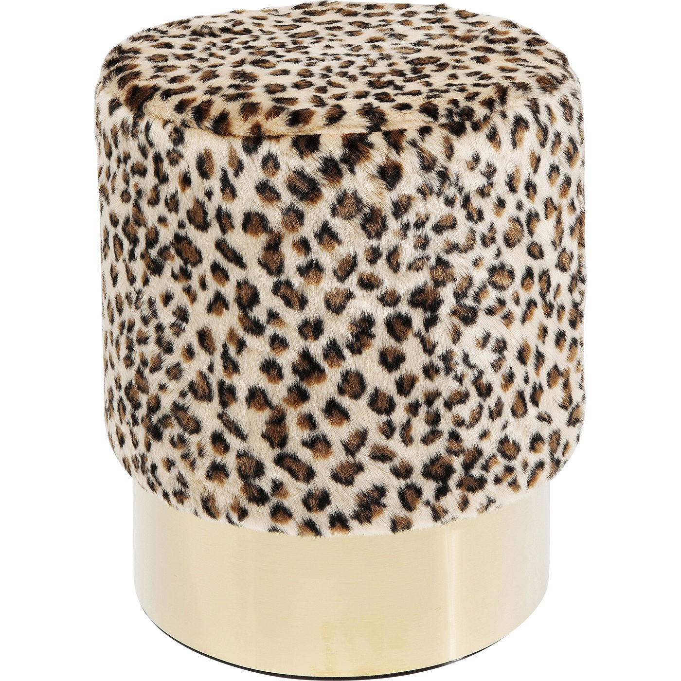 PUFF LEOPARDO PELUDO BASE DOURADA