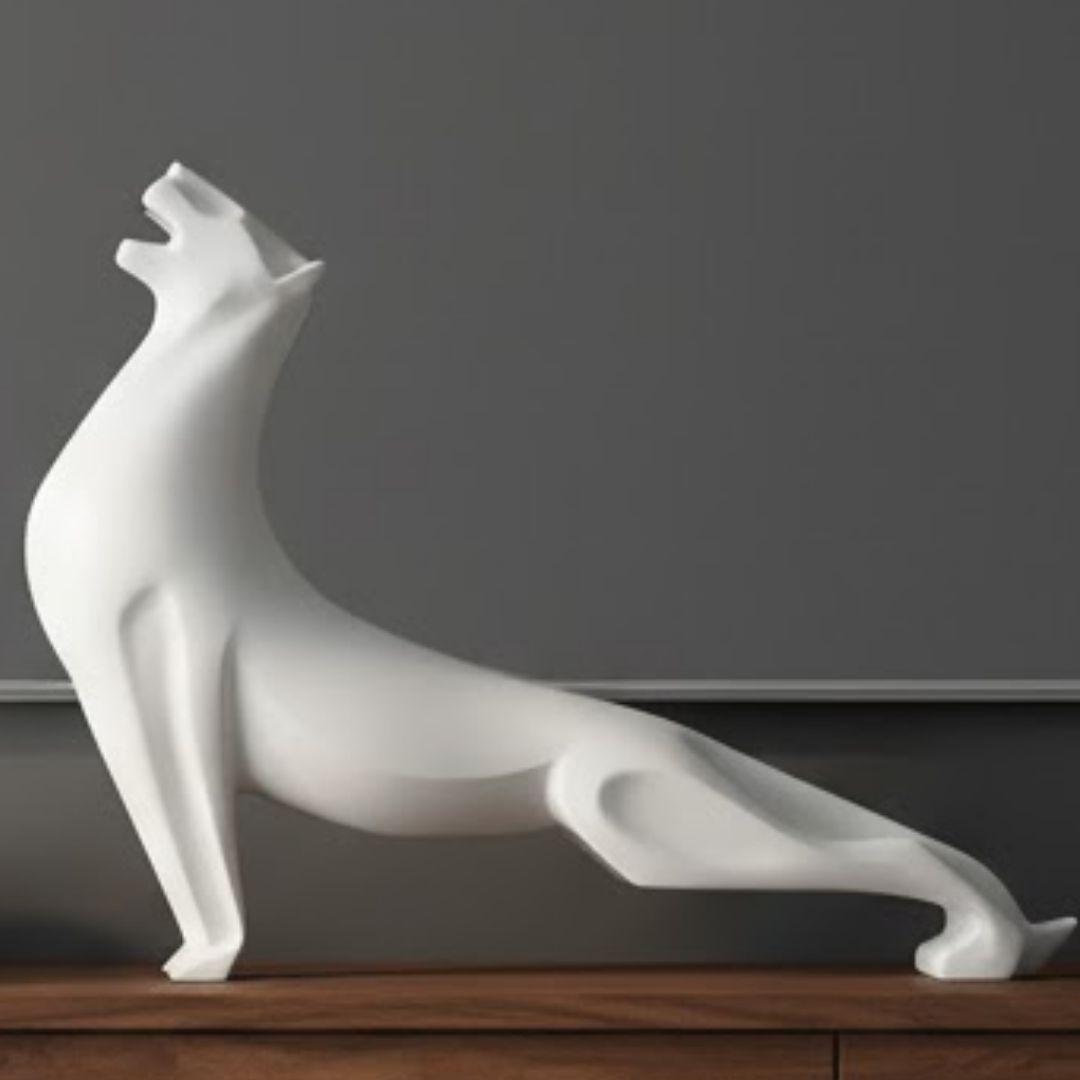 ESCULTURA JAGUAR GRANDE RESINA BRANCO MODALI DESIGN