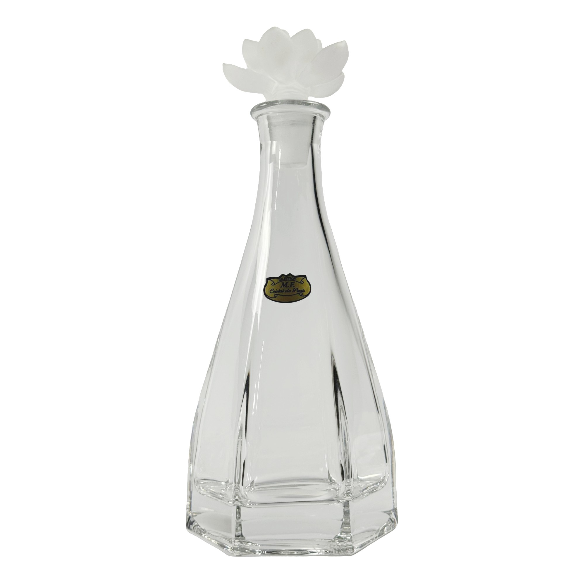 GARRAFA FLOR LOTUS CRISTAL TRANSPARENTE C/TAMPA BRANCA FOSCA