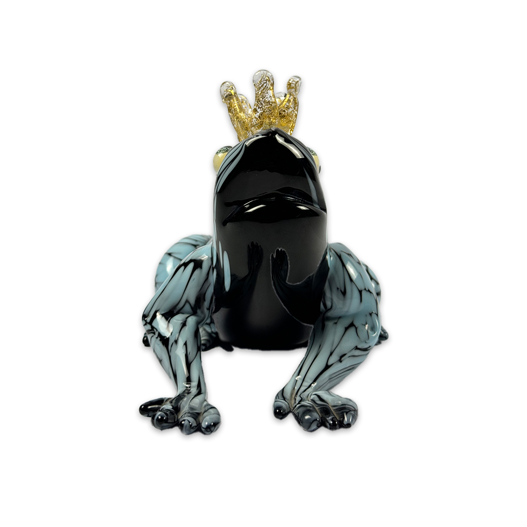 ESCULTURA SAPO PRINCIPE CRISTAL AZUL E PRETO C/COROA FORMIA