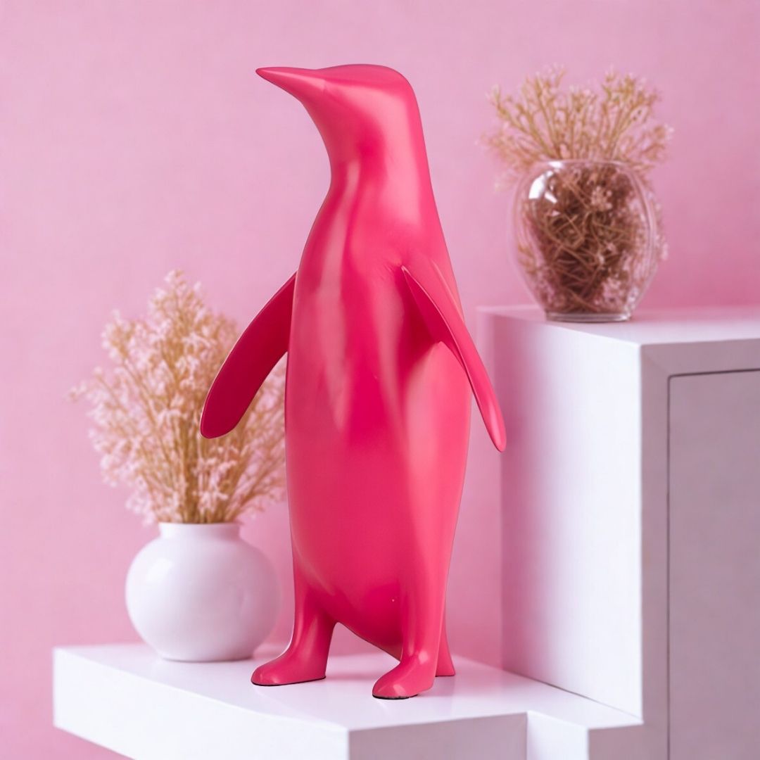 ESCULTURA PINGUIM RESINA PINK MODALI DESIGN