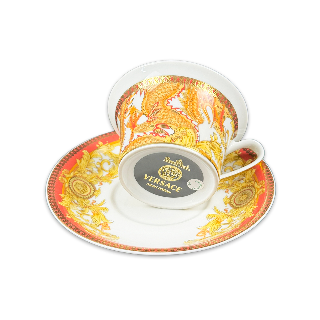 XICARA CHA + PIRES VERSACE ASIAN DREAM PORCELANA ROSENTHAL JOGO 6 PEÇAS