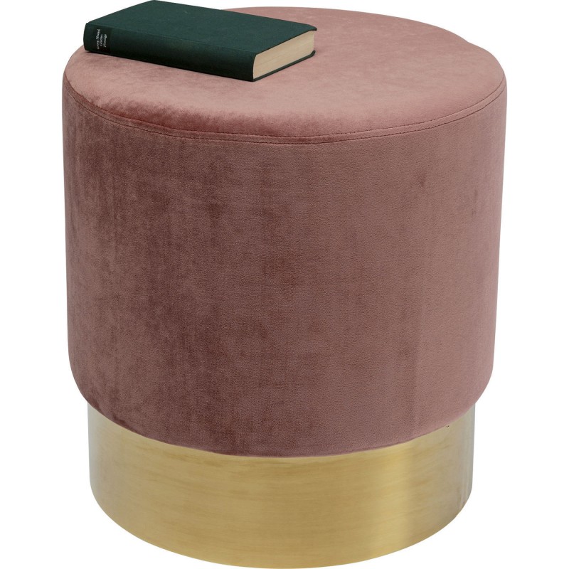 PUFF ROSE TECIDO SUEDE BASE DOURADA 