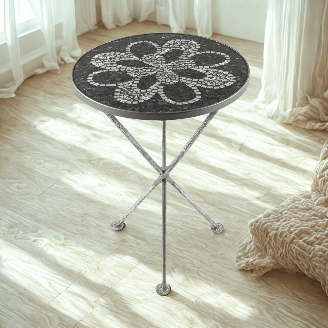 MESA LATERAL MOSAICO FERRO/VIDRO 
