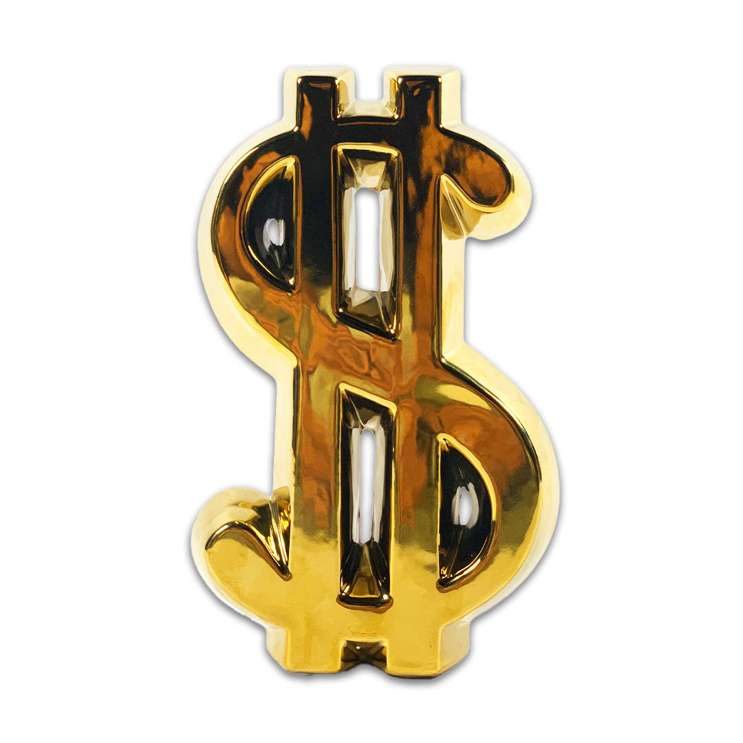 ESCULTURA DOLLAR CERAMICA DOURADO FANCY