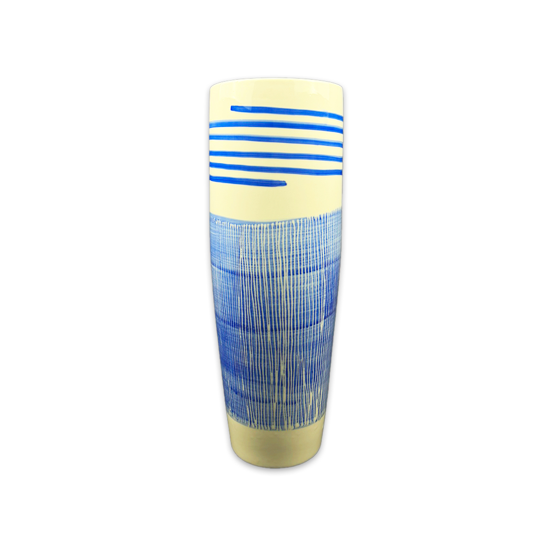 VASO GRID CERAMICA AZUL E BRANCO