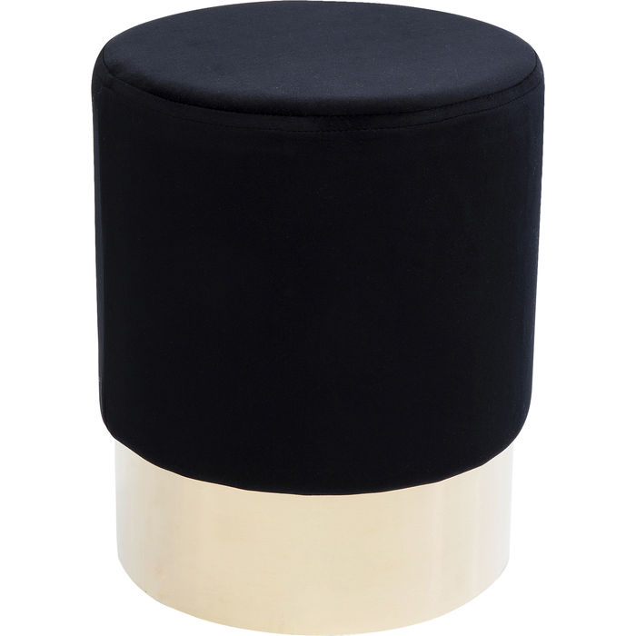 PUFF PRETO TECIDO SUEDE C/ BASE DOURADA