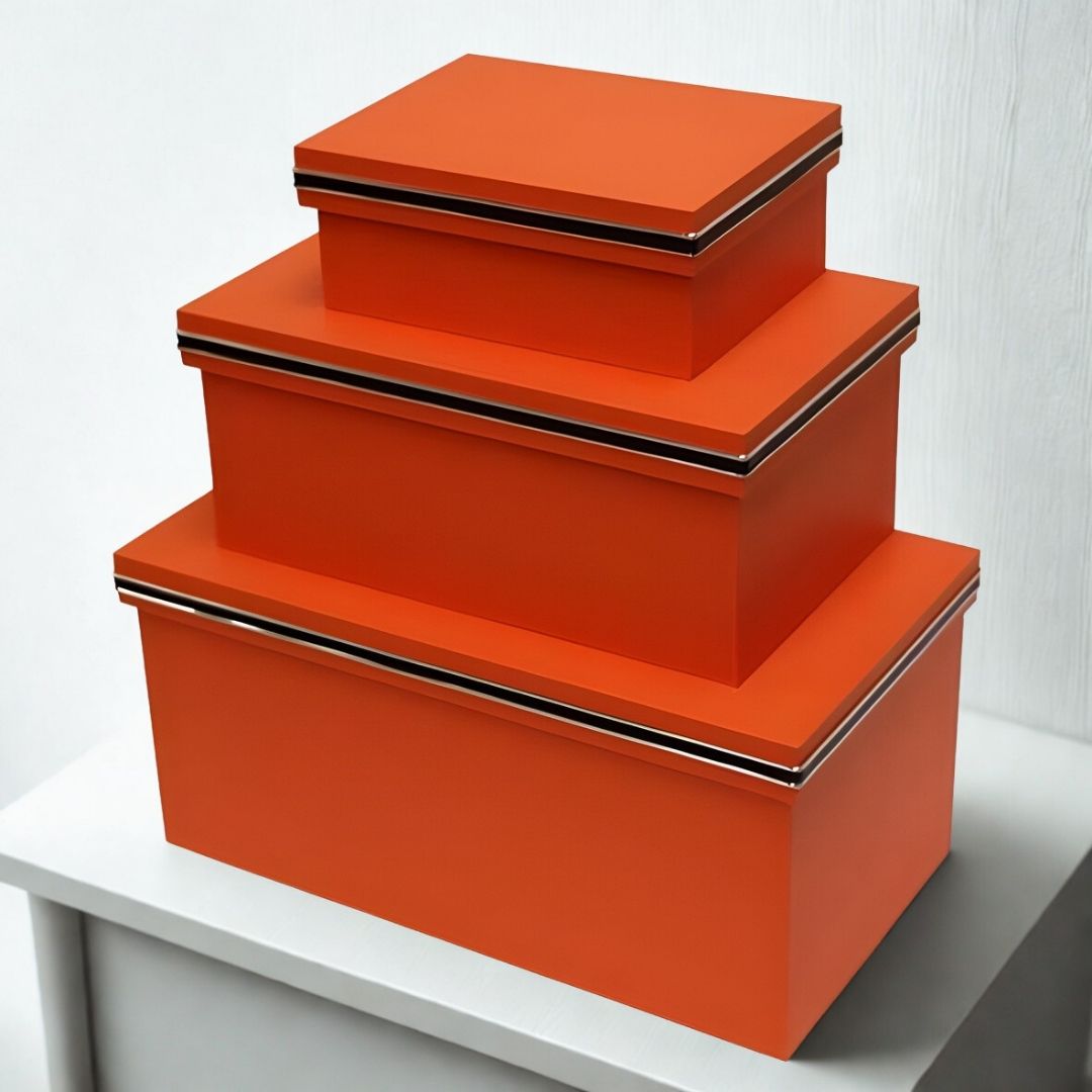 CAIXAS RETANGULAR ROOLS LARANJA MADEIRA MODALI DESIGN JOGO 3 PEÇAS.