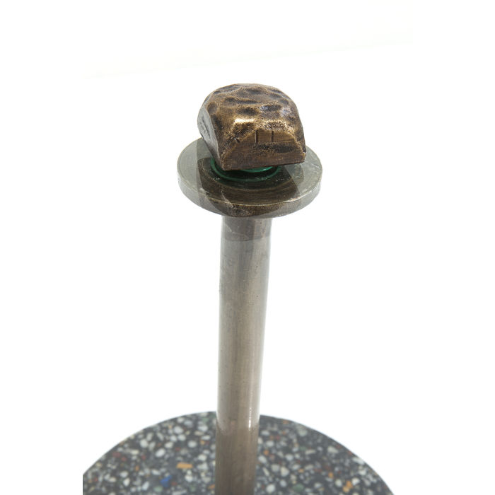 MESA LATERAL TERRAZO BASE PRETA/ TAMPO VIDRO 