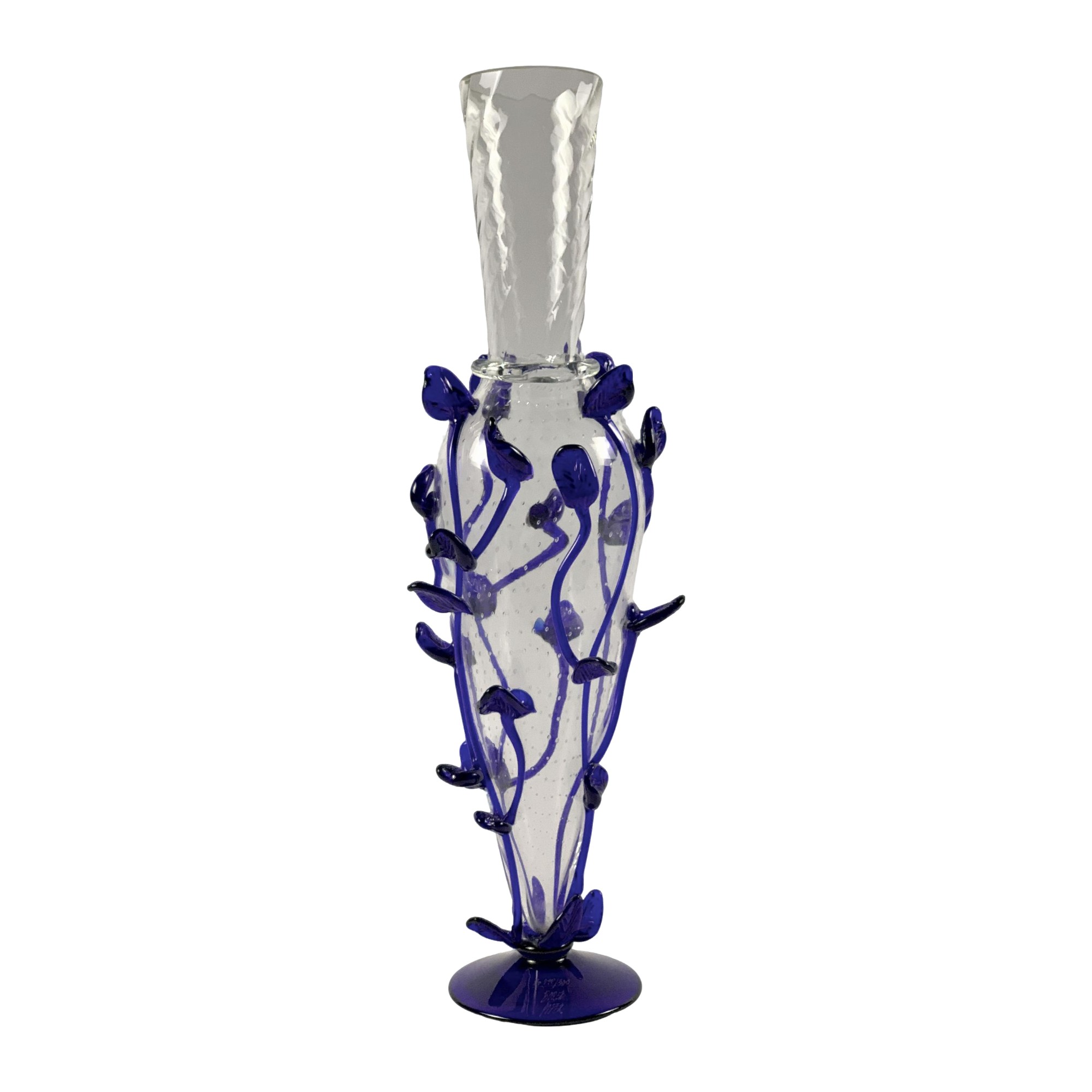 VASO CRISTAL TRANSPARENTE C/DETALHES FOLHAS AZUL DRIADE