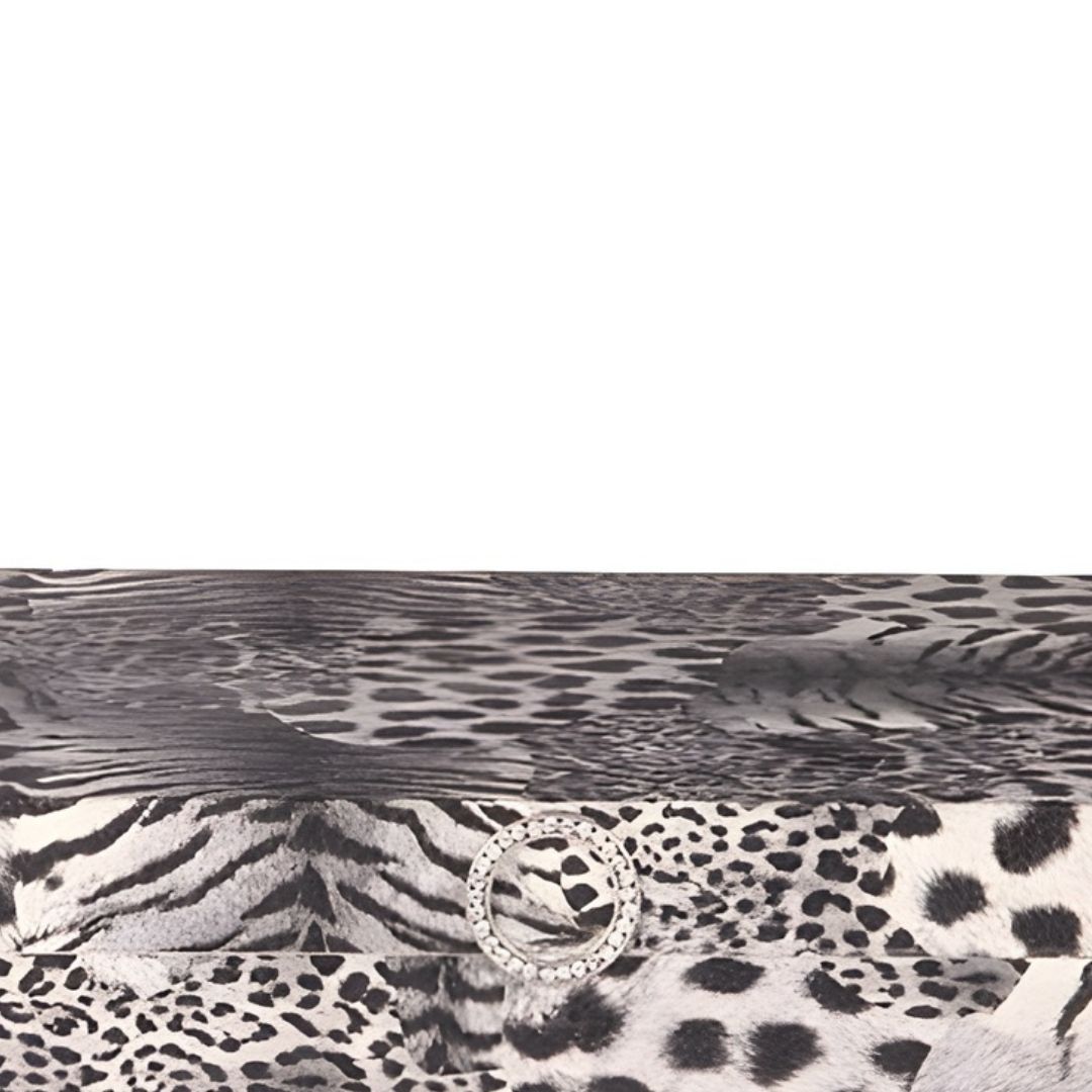 CAIXA RETANGULAR MADEIRA C/ESTAMPA SELVAGEM PRATEADA MODALI DESIGN