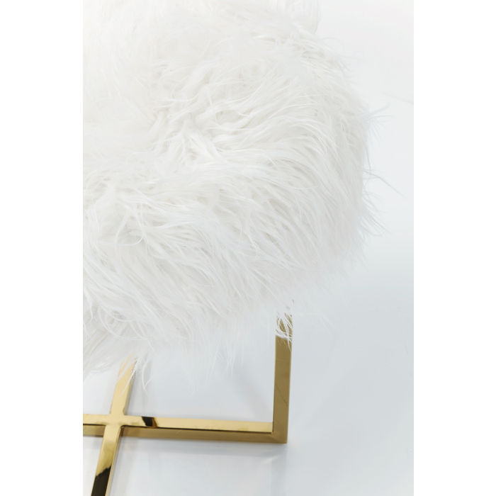 PUFF BRANCO PELUDO PES DOURADO