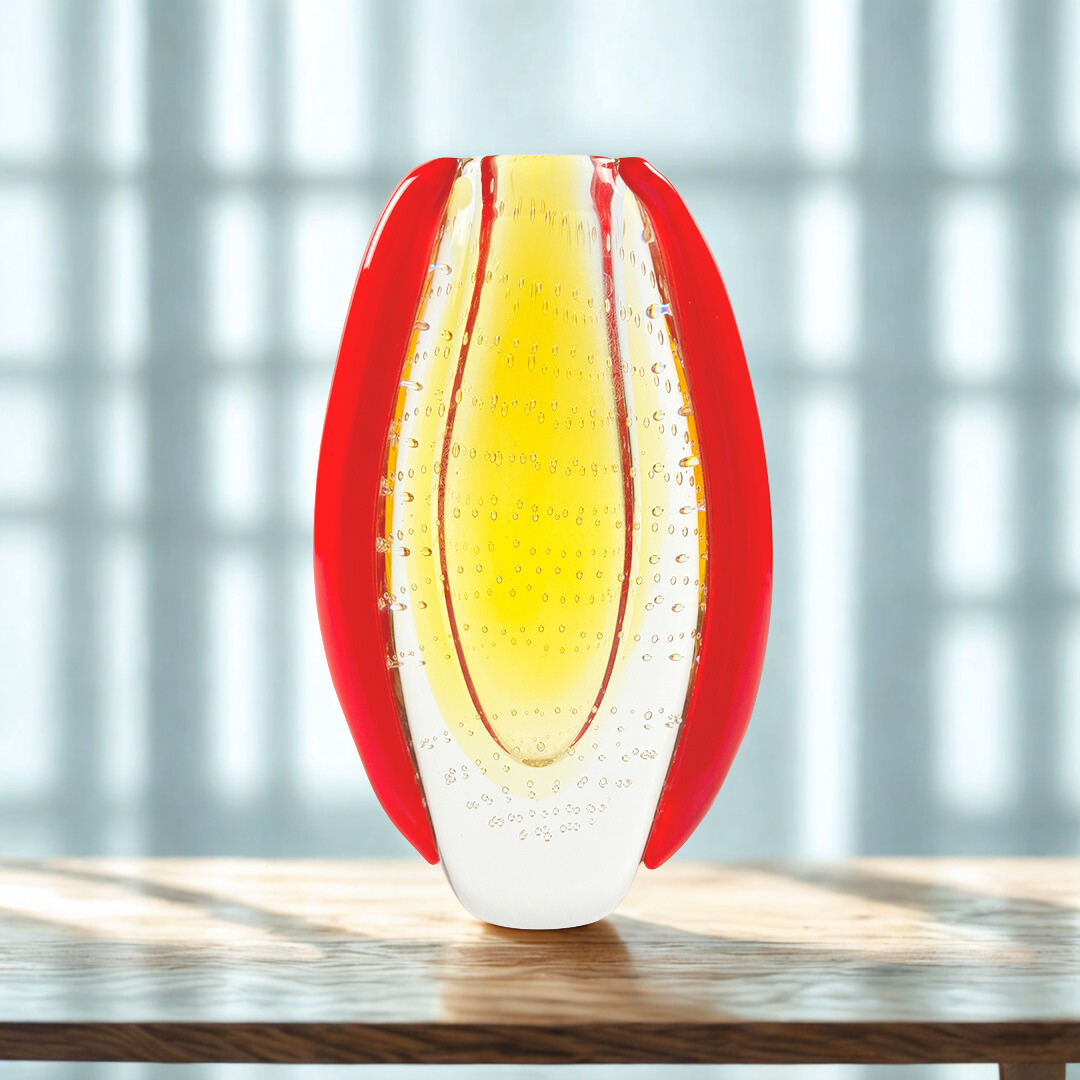 VASO DEWDROP CRISTAL  AMARELO/VERMELHO ROSENTHAL