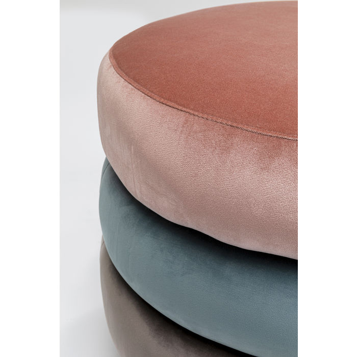 PUFF SANDUICHE TRIPLO (ROSA/AZUL/CINZA)TECIDO SUEDE BASE DOURADA 