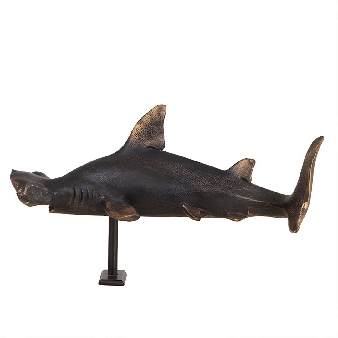 ESCULTURA TUBARAO PAREDE PEQUENO RESINA OURO ENVELHECIDO MODALI DESIGN