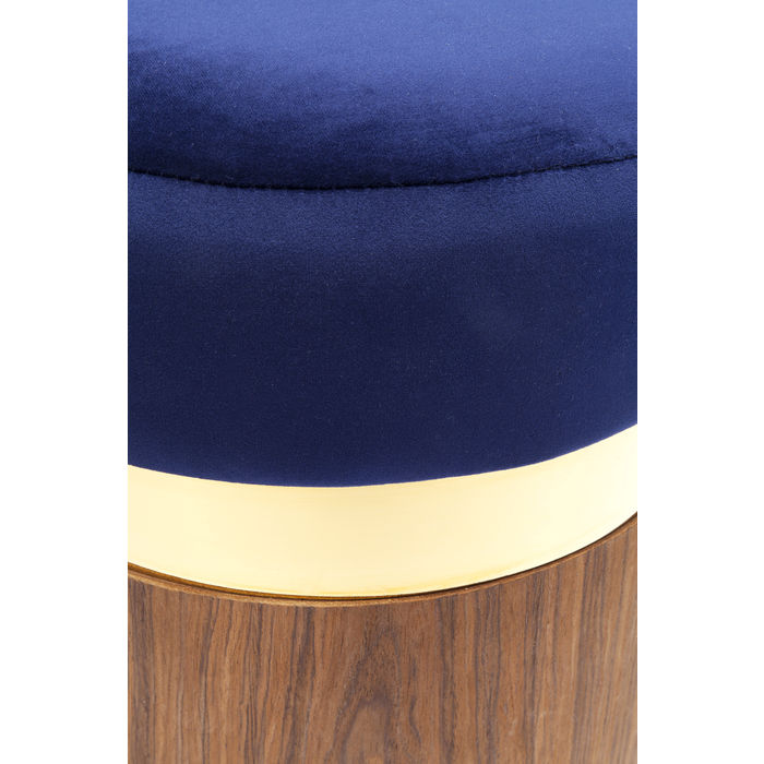 PUFF LILLY TECIDO SUEDE AZUL BASE MADEIRA 