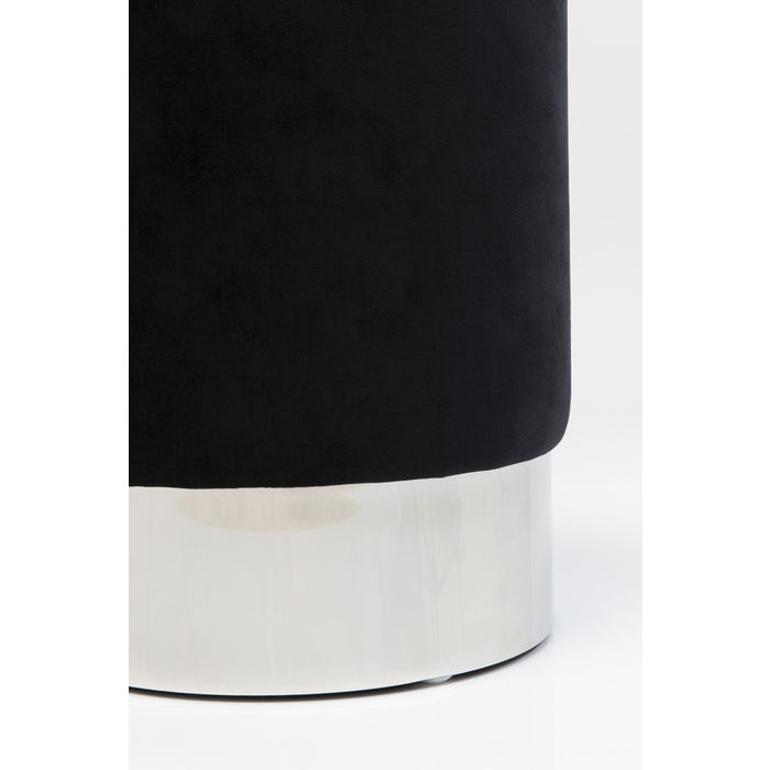 PUFF PRETO TECIDO SUEDE C/ BASE PRATEADA 