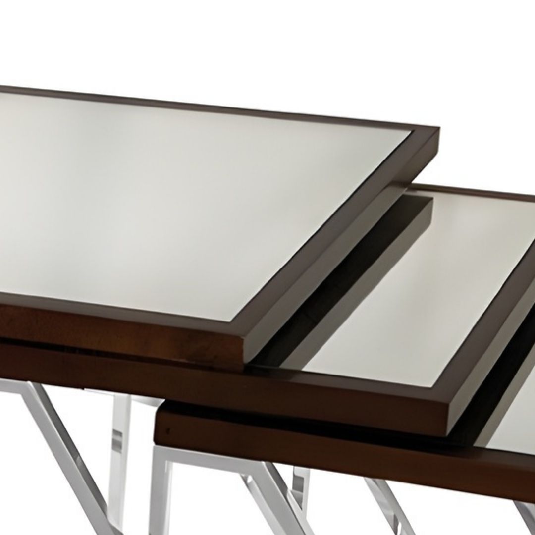 MESA LATERAL NINHO SOFIA METAL C/TAMPO ESPELHADO MODALI DESIGN JOGO 3 PEÇAS