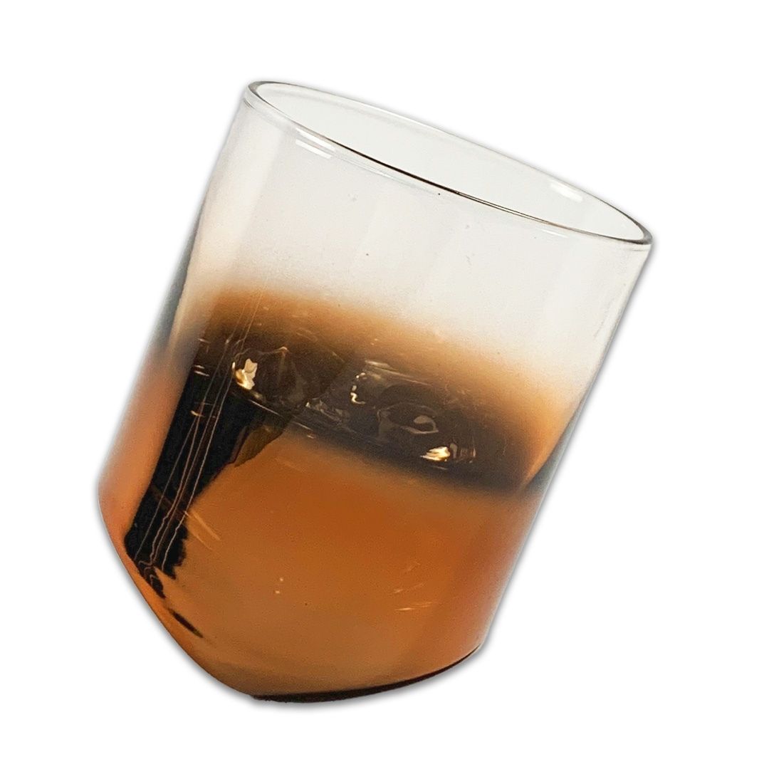 COPO WHISKY INCLINADO VIDRO TRANSPARENTE C/DETALHE COBRE MODALI DESIGN JOGO 6 PECAS