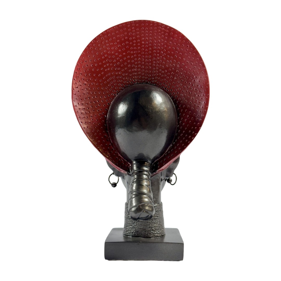 ESCULTURA AFRICANA TURBANTE VERMELHO RESINA COR MULDER