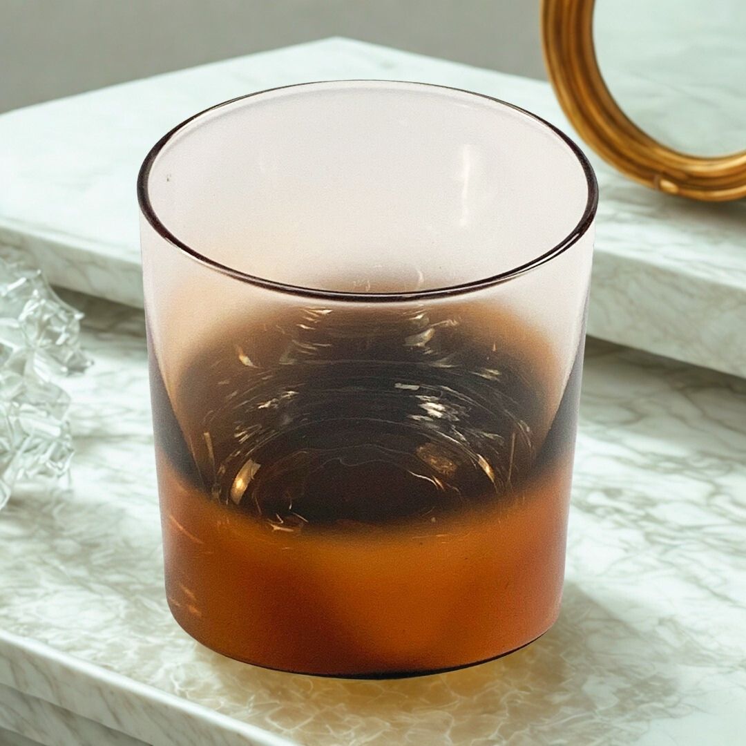 COPO WHISKY INCLINADO VIDRO TRANSPARENTE C/DETALHE COBRE MODALI DESIGN JOGO 6 PECAS