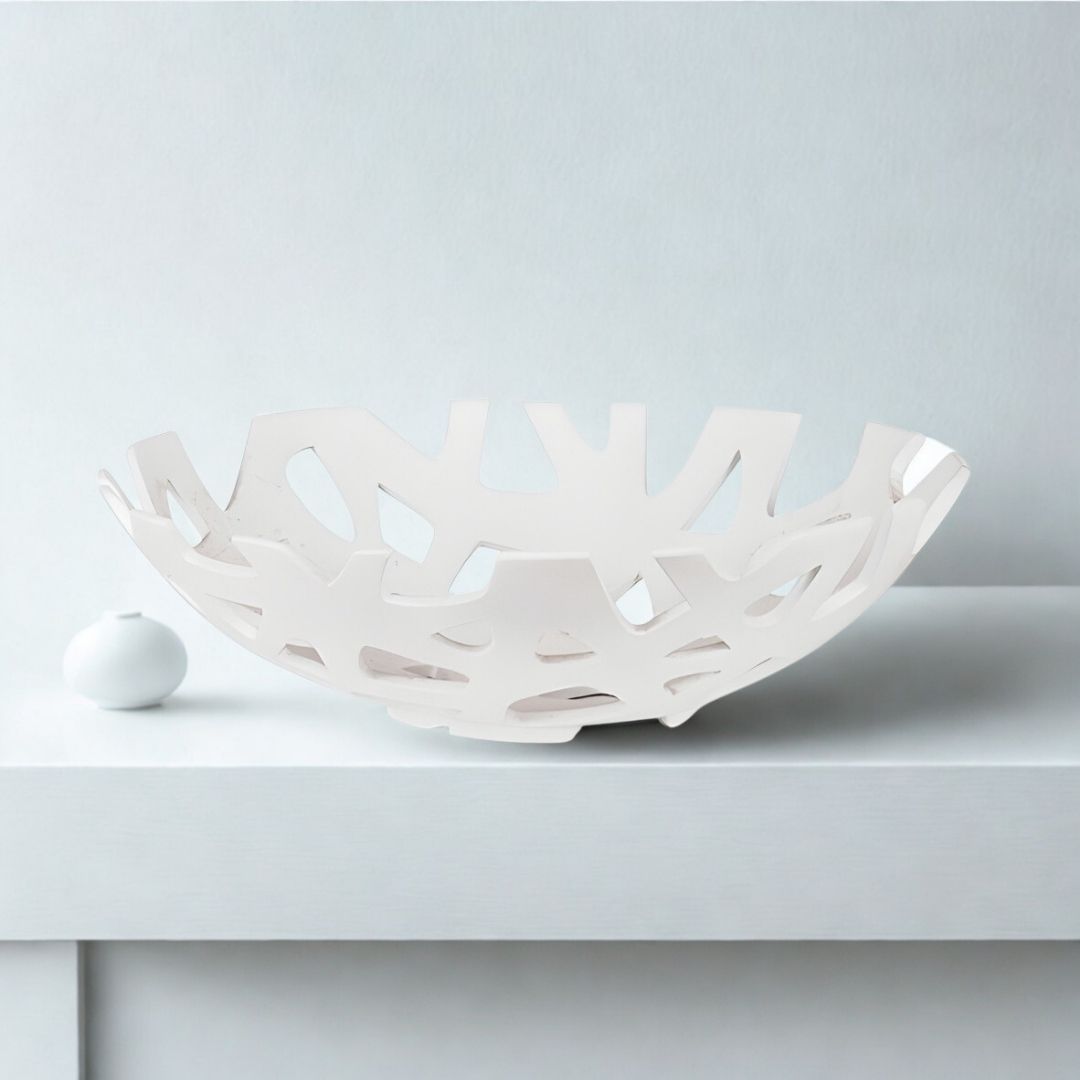 CENTRO MESA RECORTADO VAZADO RESINA BRANCO MODALI DESIGN