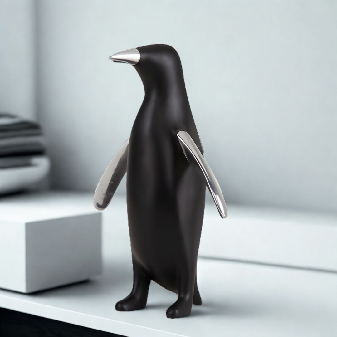 ESCULTURA PINGUIM RESINA PRETO MODALI DESIGN