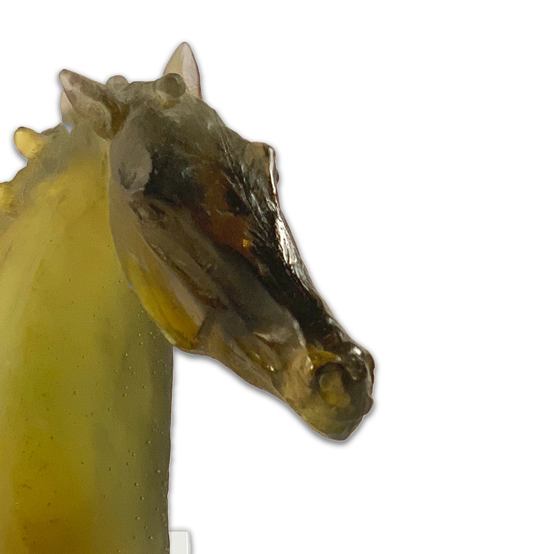 ESCULTURA CABECA DE CAVALO C/ BASE CRISTAL TRANSPARENTE DAUM