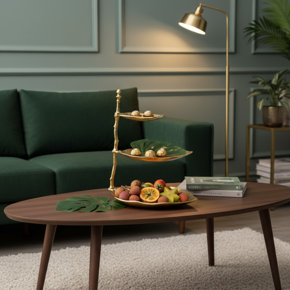 CENTRO FOLHA TRES ANDARES METAL DOURADA 