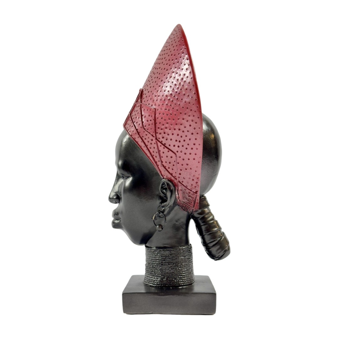 ESCULTURA AFRICANA TURBANTE VERMELHO RESINA COR MULDER