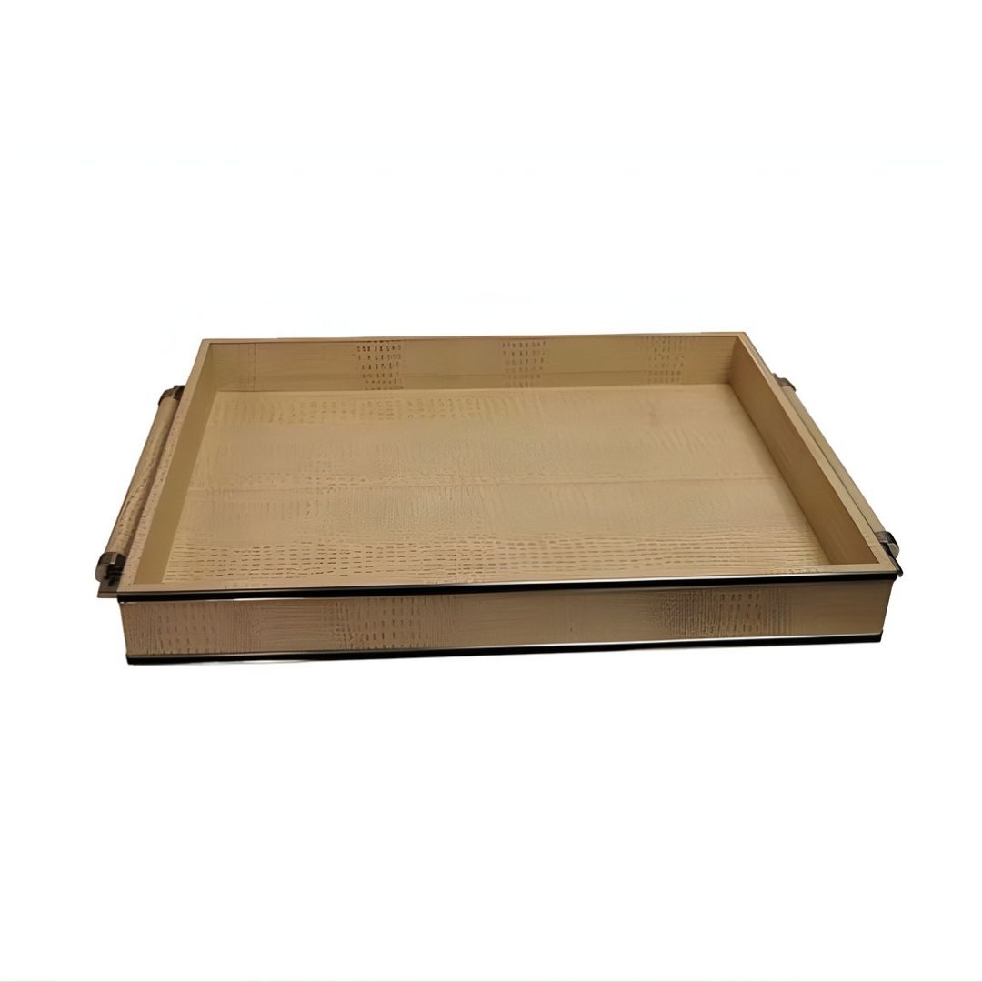 BANDEJA RETANGULAR ROOLS COURO BEGE MODALI DESIGN